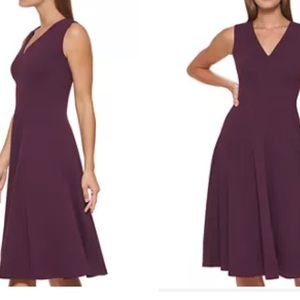 Calvin Klein Sleeveless V-Neck Solid Fit and Flare Midi Dress